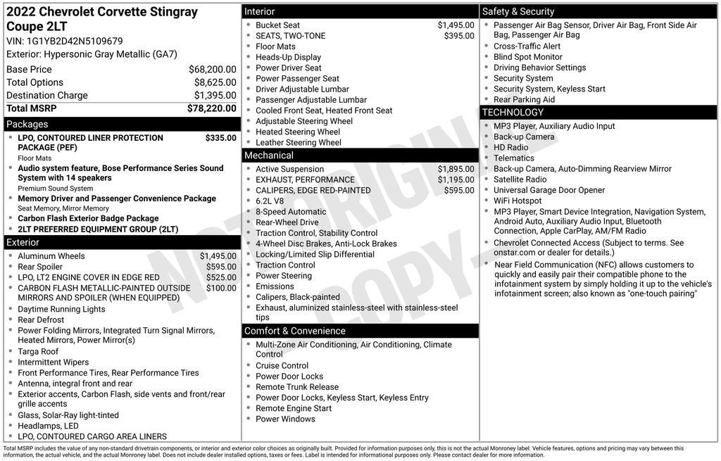 2022 Chevrolet Corvette Stingray 2LT