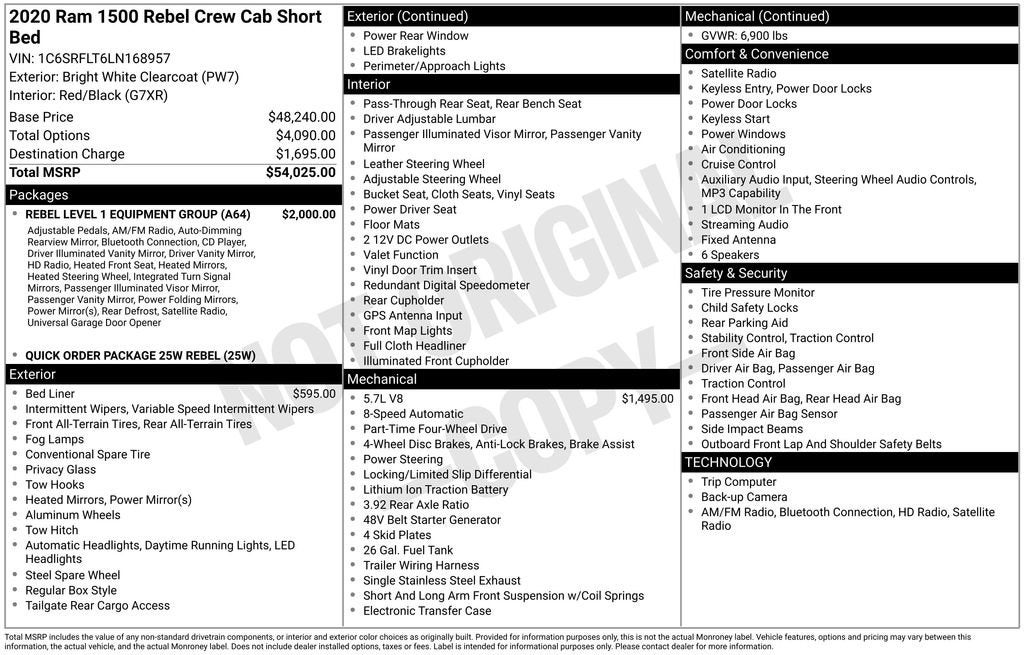 2020 RAM 1500 Rebel Crew Cab 4x4 5'7" Box
